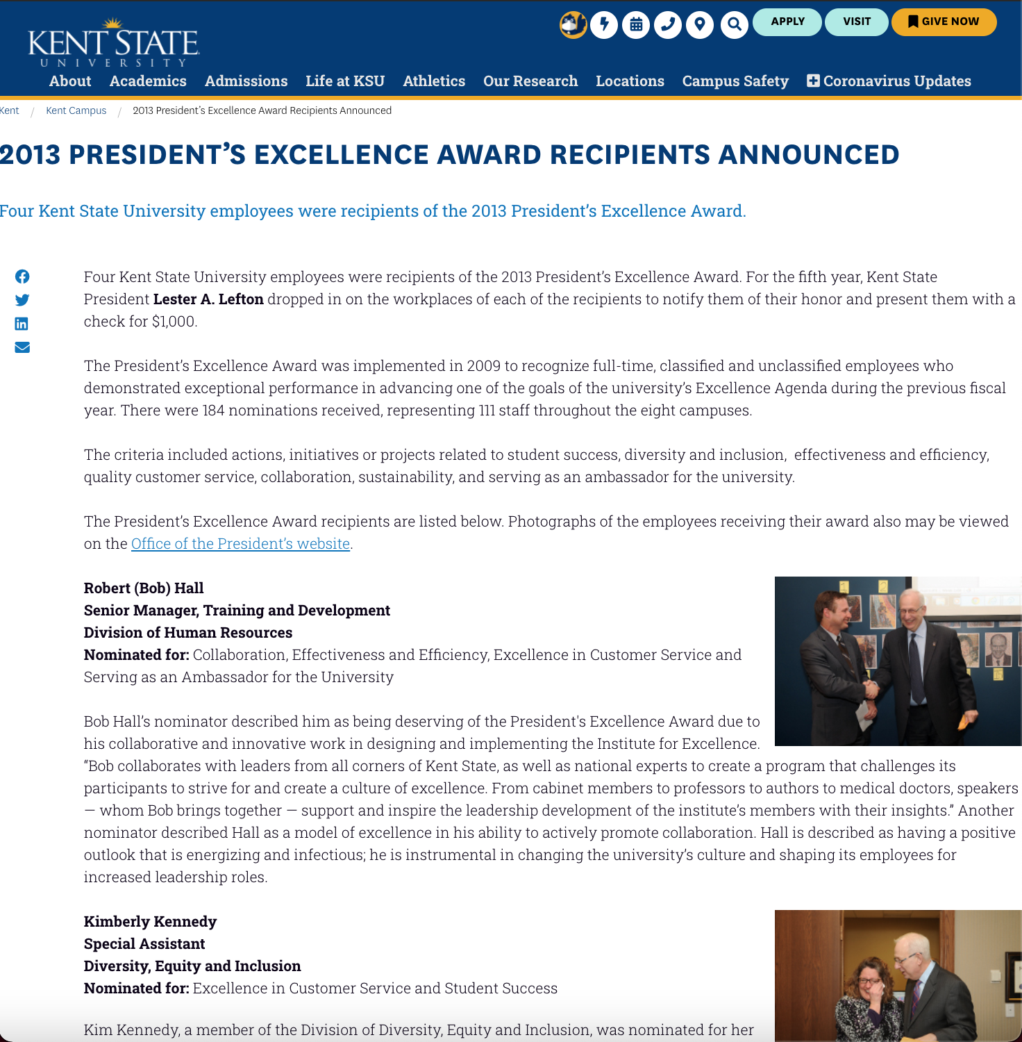 PRESIDENT’S EXCELLENCE AWARD RECIPIENTS ANNOUNCED